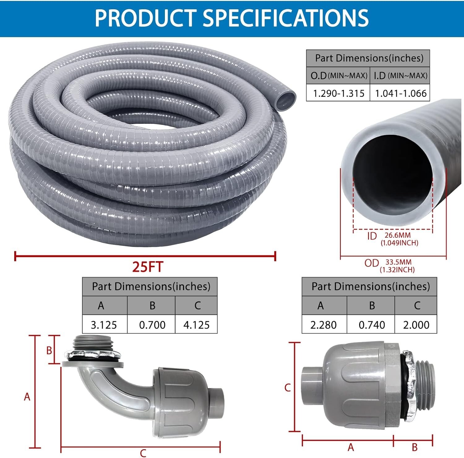 3/4" Dia Liquid Tight Conduit 50 FT,Flexible Non-Metallic PVC Conduit 3/4 Waterp