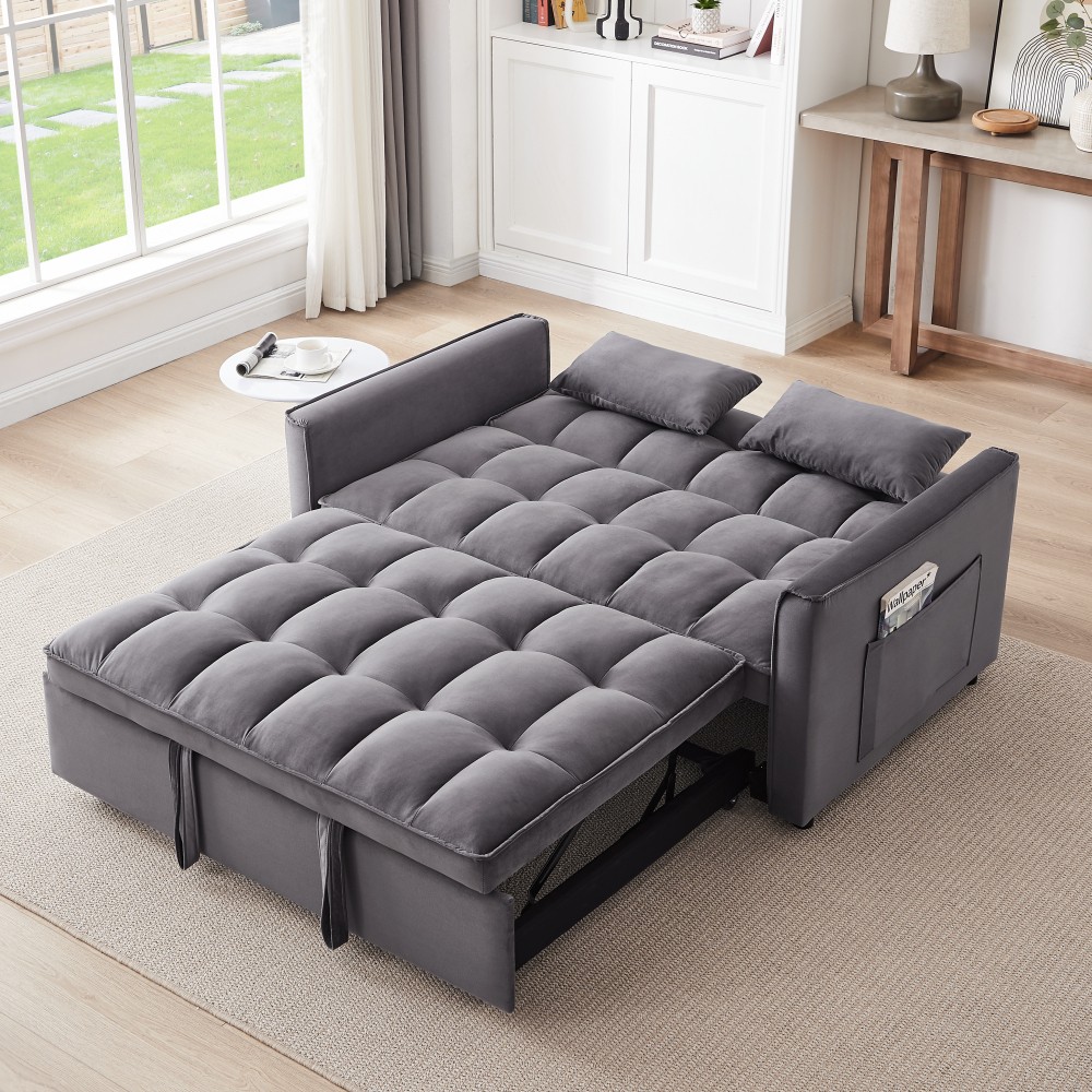 3-in-1 Convertible Sofa Bed with Adjustable Back, Storage, Greige