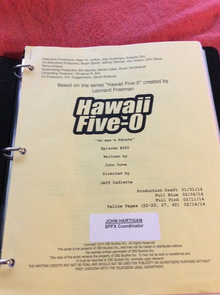 HAWAII FIVE-O ORIGINAL SCRIPT 420 SCHEDULE 2014 PE'EPE'E KANAKA DANIEL DAE KIM