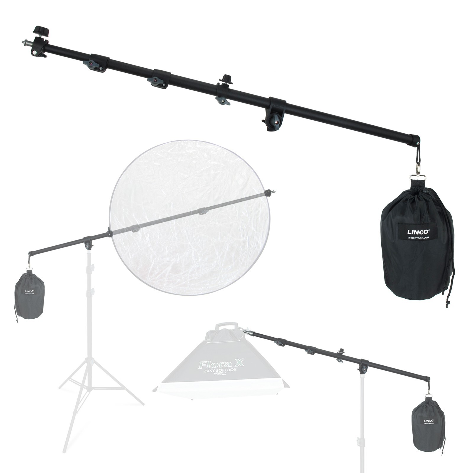 LINCO Photography Video Studio Boom Arm with Reflector Holder and Counterweight
