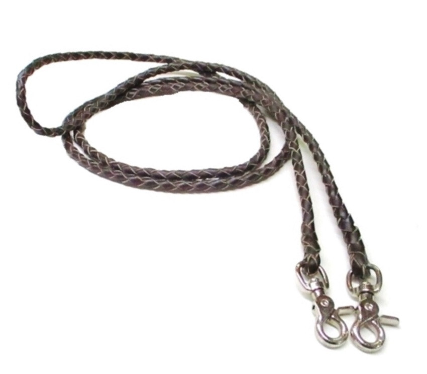 Braided Leather Roping Reins X-Long 8 ft. Plus 4 Plait Dark Brown Mexico Made