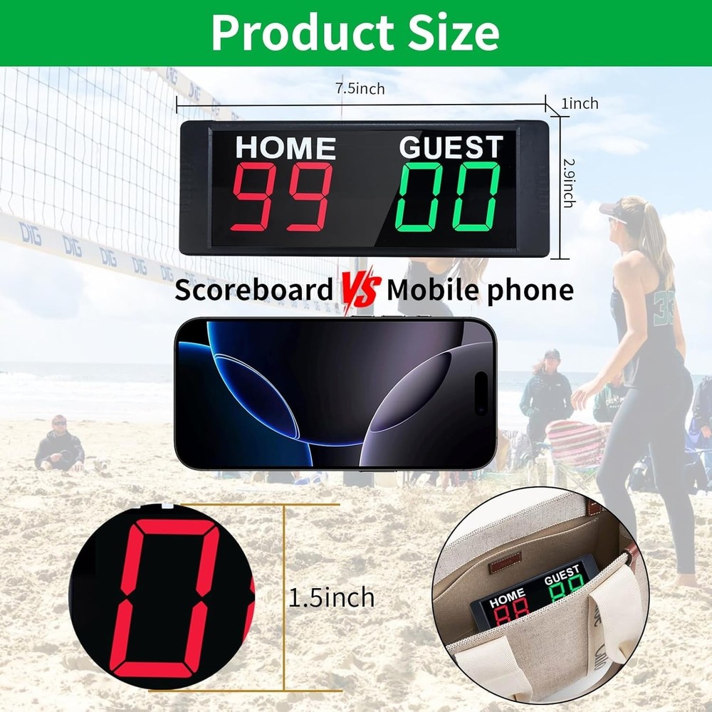 YZ Portable Electronic Scoreboard with 2 Button Control, red and green