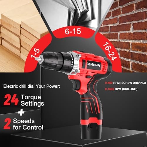 Drill Set 12V Cordless Electric Drill Driver 12V - 2 Batteries - Red - Basic