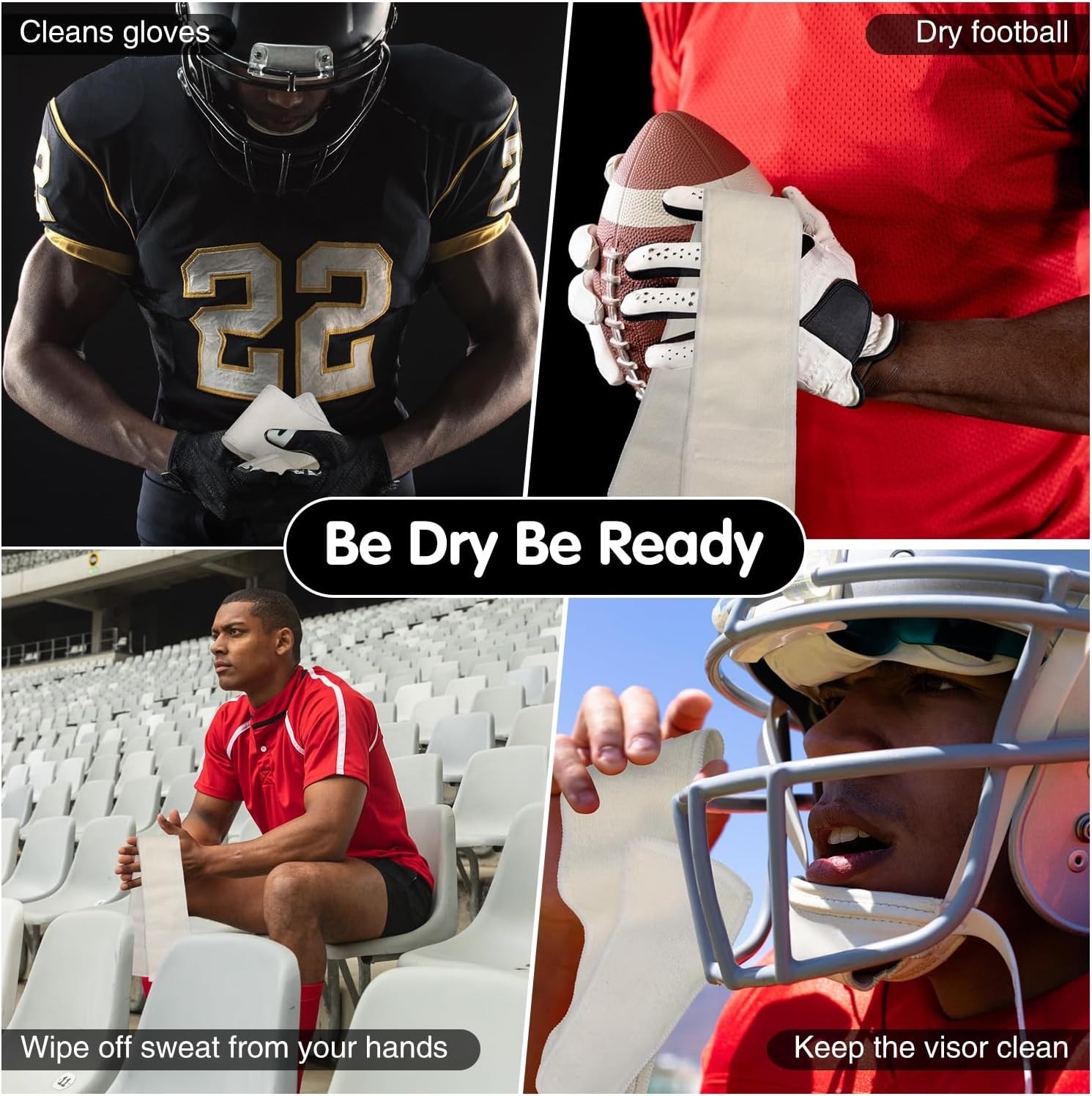 Football Towel, Streamer Thin Sports Towel with Hook and Loop Closure, for Dryin