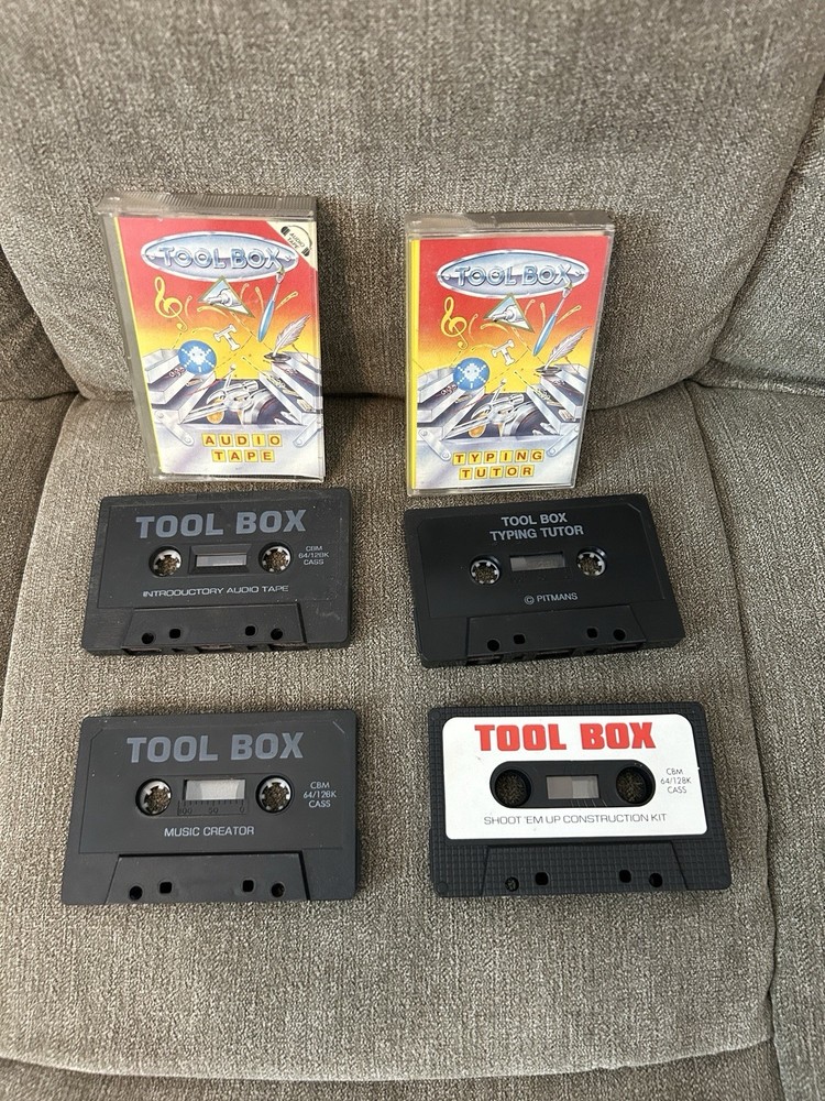 4 Tool Box Commodore 64 Cassettes of Software (Shoot'em Up Construction) Tested