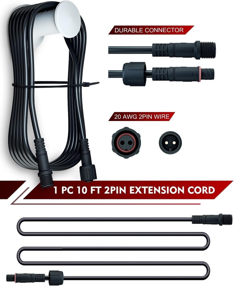 10 FT 2 Pin Extension Cord Cable Wire for Strobe Light Kits