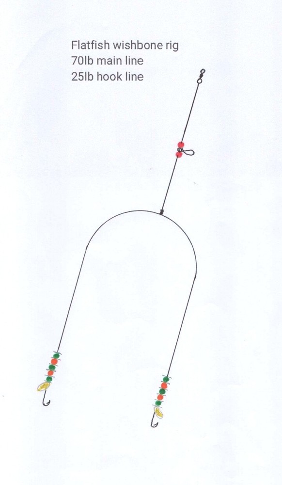 4 X Two hook flatfish wishbone rig in size No 2 Aberdeen.