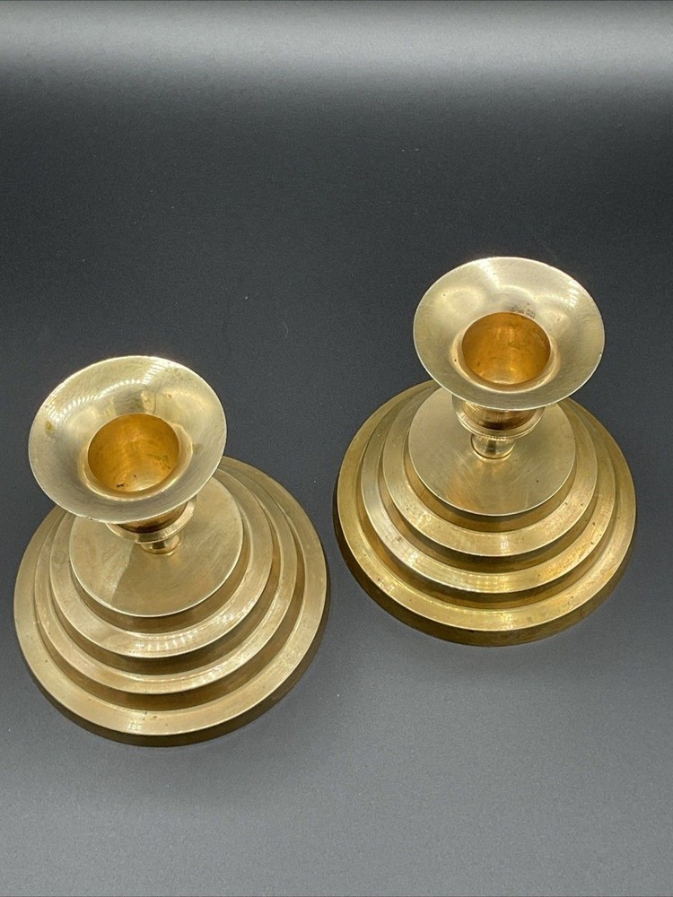 Solid Brass 4" Candle Holders(2) with Clear 4.75”" Votive Candle Cups (3).