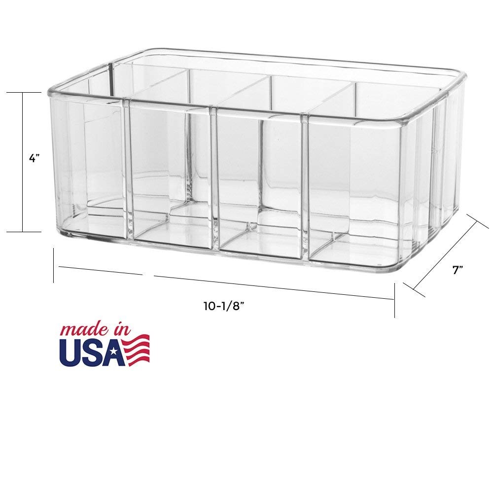 5-Compartment Clear Plastic Organizer | Rectangular Divided Makeup and Vanity...