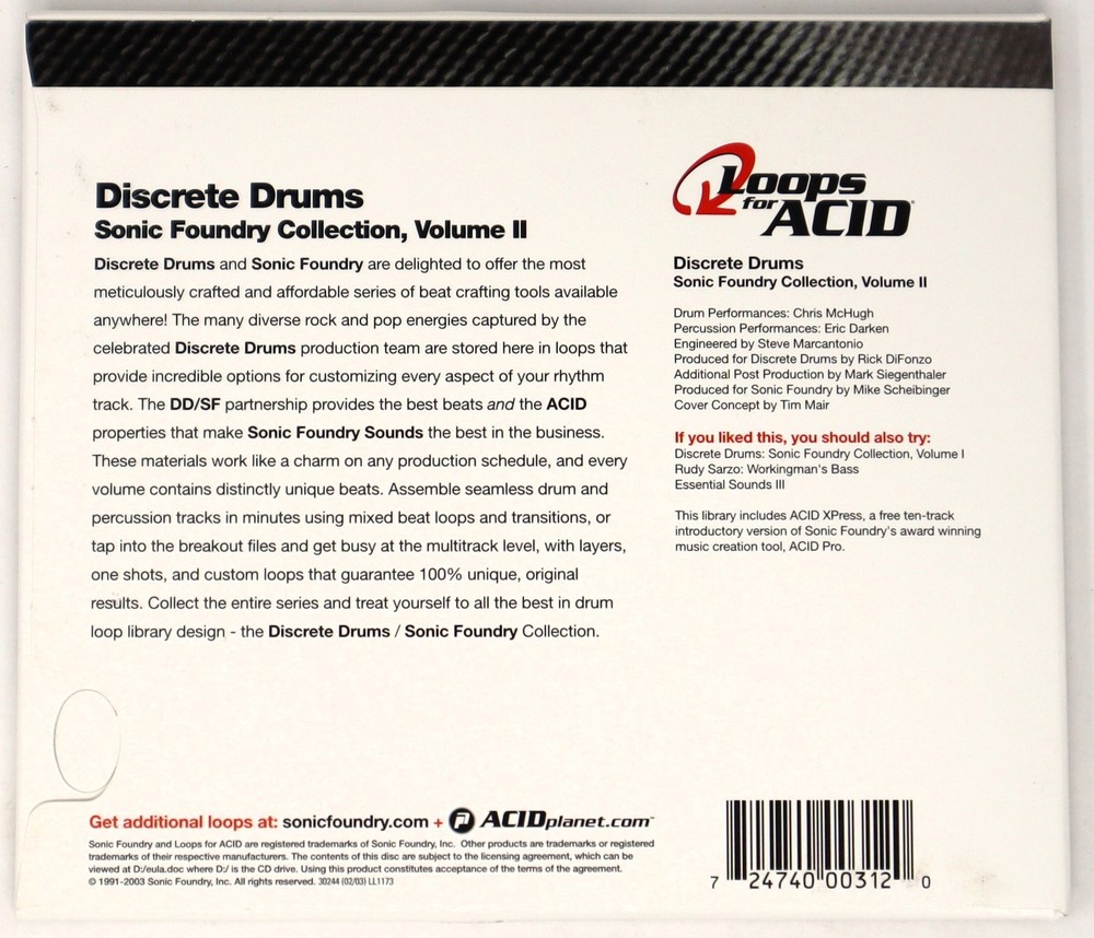 Sonic Foundry Discrete Drums 2 Loops For Acid Sample/Sound Library/Sampling CD