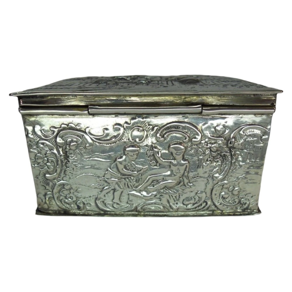 German Solid Silver c1900 Table Box Gambling & Cherub Scenes (F1792)