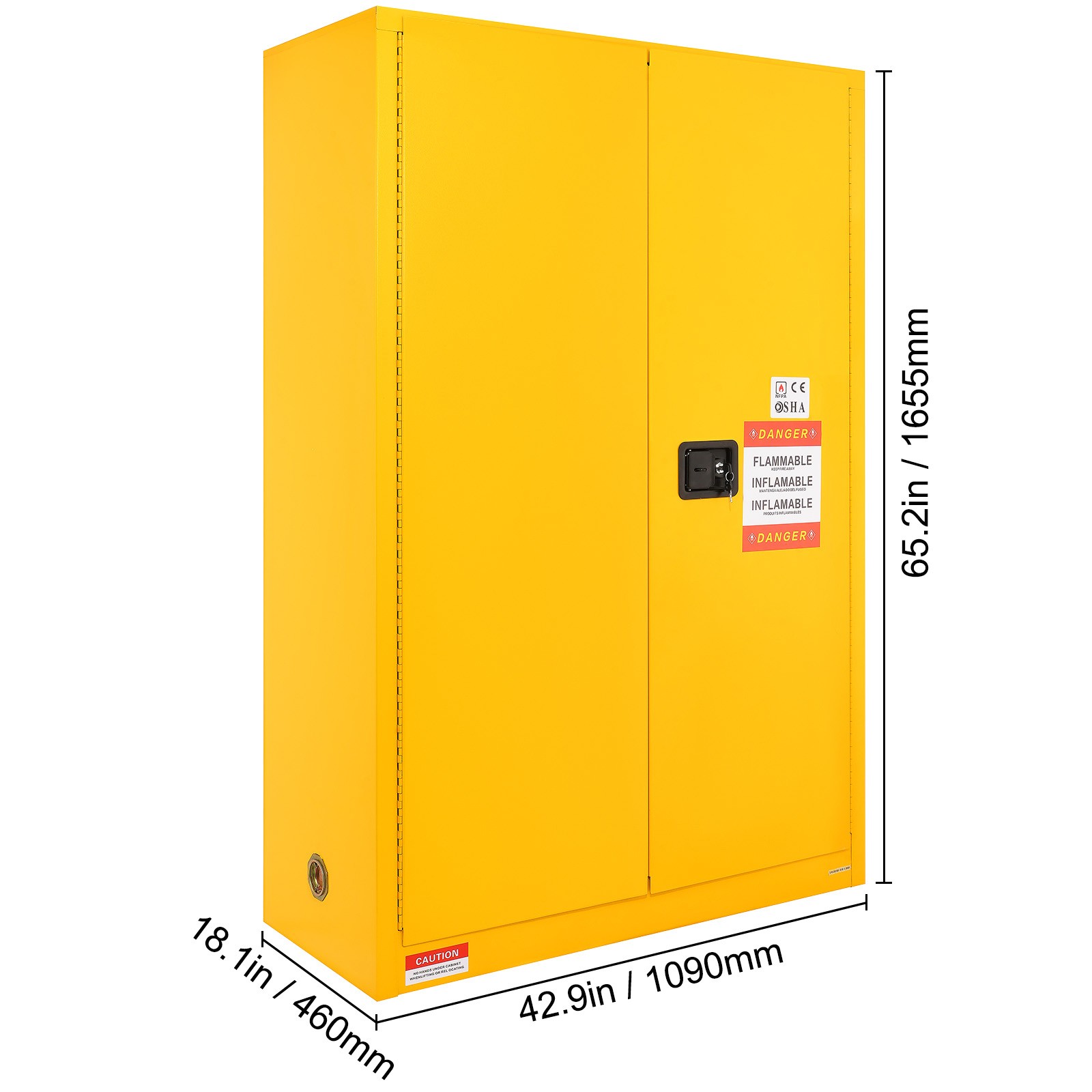 Flammable Safety Cabinet Liquid Storage 45 Gal 42.9x18.1x65.2 in Cabinet