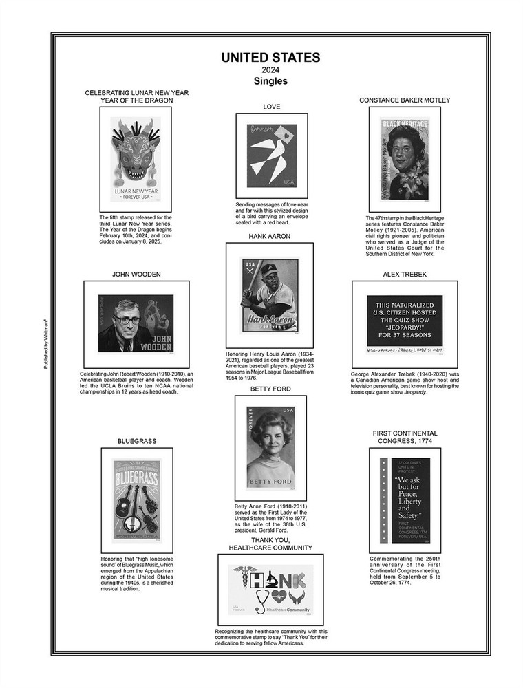 2024 Liberty 1 Supplement Pages UN & US Possessions Harris Fit Ring Stamp Album