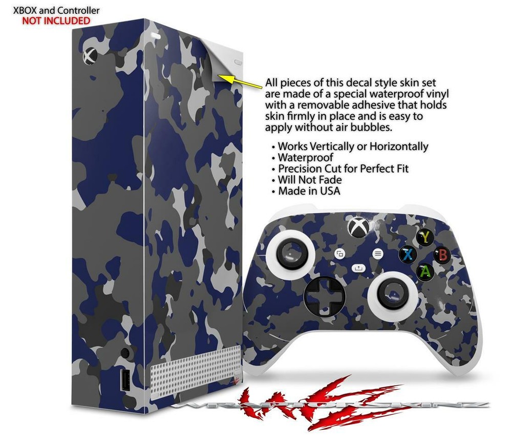 Skins XBOX Series S Console Controller Old School Camouflage Camo Blue Navy