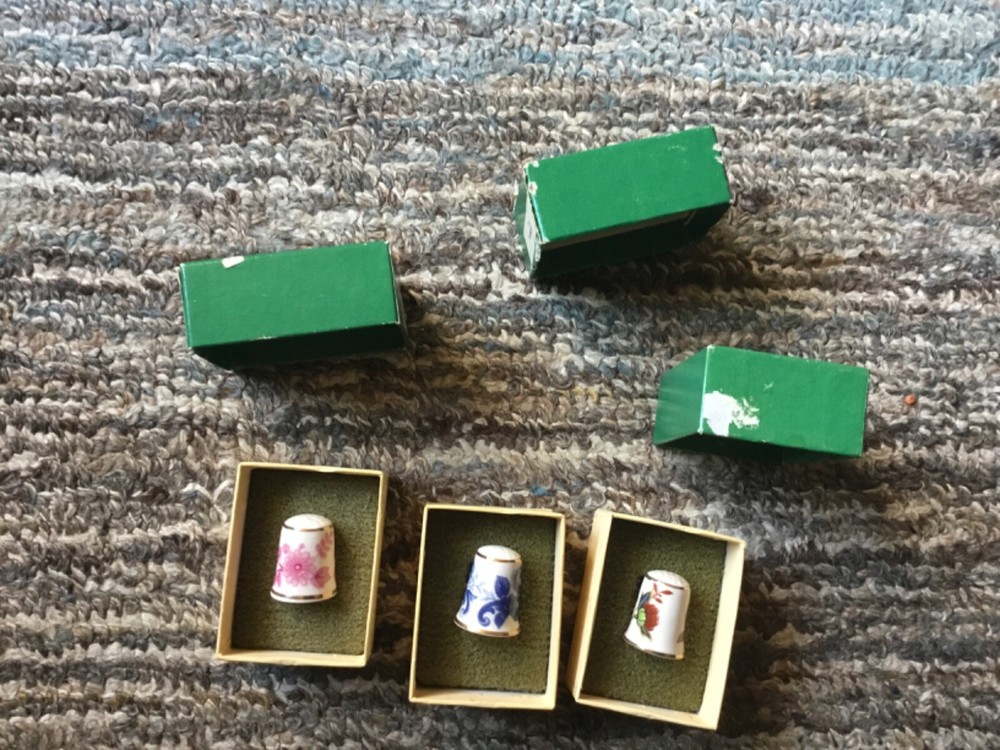 X3 Masons Ironstone sewing thimbles - Rosette - Monaco- Thia + Boxes
