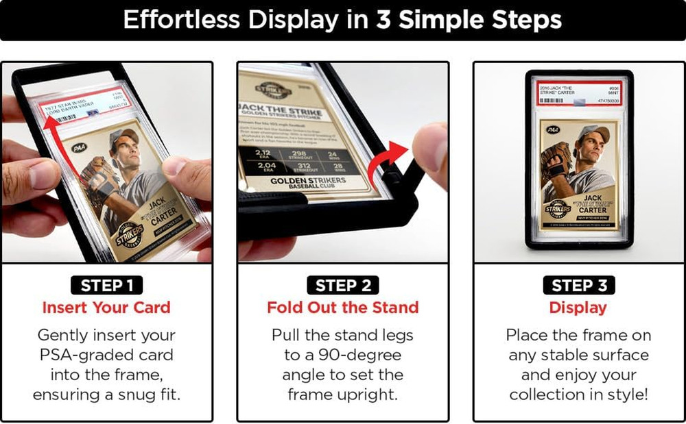 Graded Trading Card Frame Display Folding Stand Fits PSA 10 Pack Black Secure