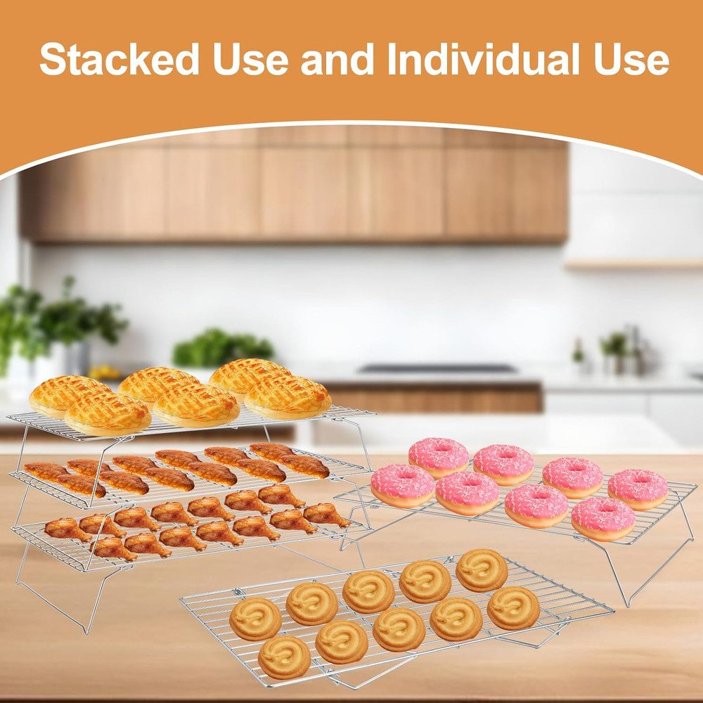 Cooling Rack for Baking 3 Tiers, 16" X 10" Cookie Cooling Wire Rack Stackable Co