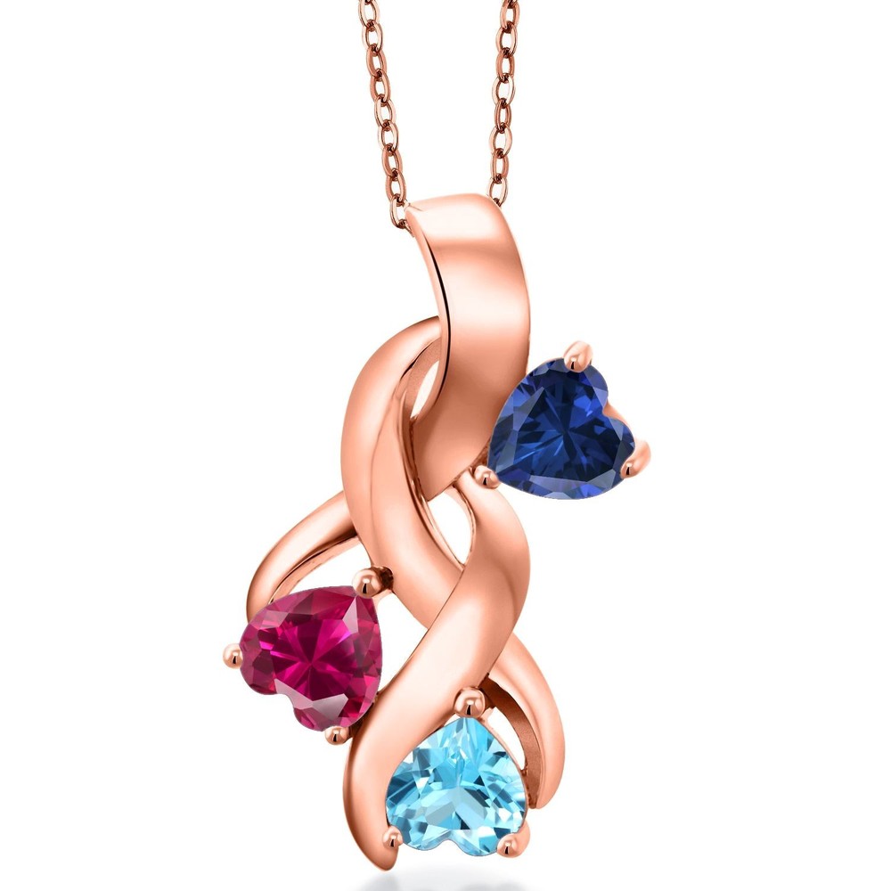 18K Rose Gold Plated Silver Created Sapphire and Created Ruby and Swiss Blue