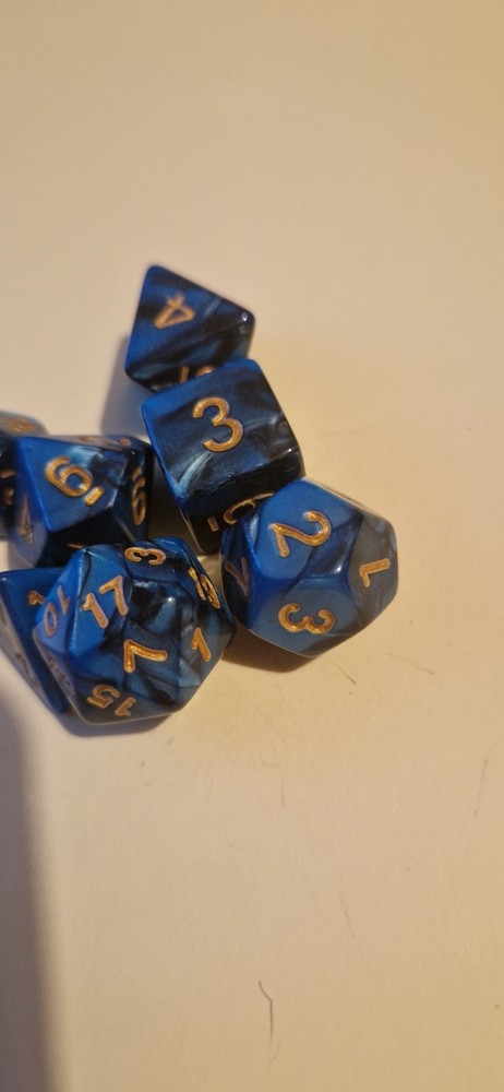 Blue marble effect D&D polyhedral dice set