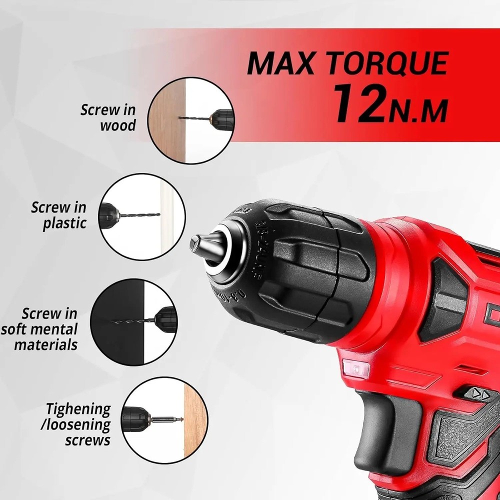 Drill Set Tool Set with 8V Red Cordless Drill, Home Tool Kit with Drill,