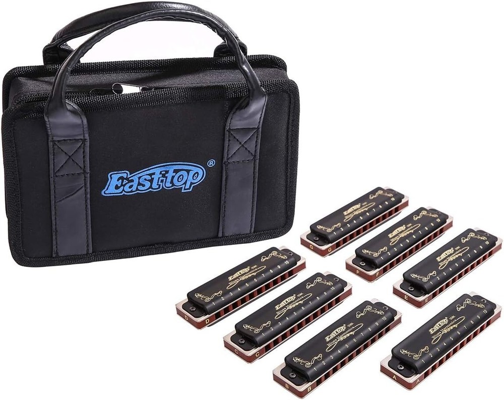 EASTTOP Harmonica Set Harmonica 7 Keys 10Hole Professional Blues Harp Harmonica