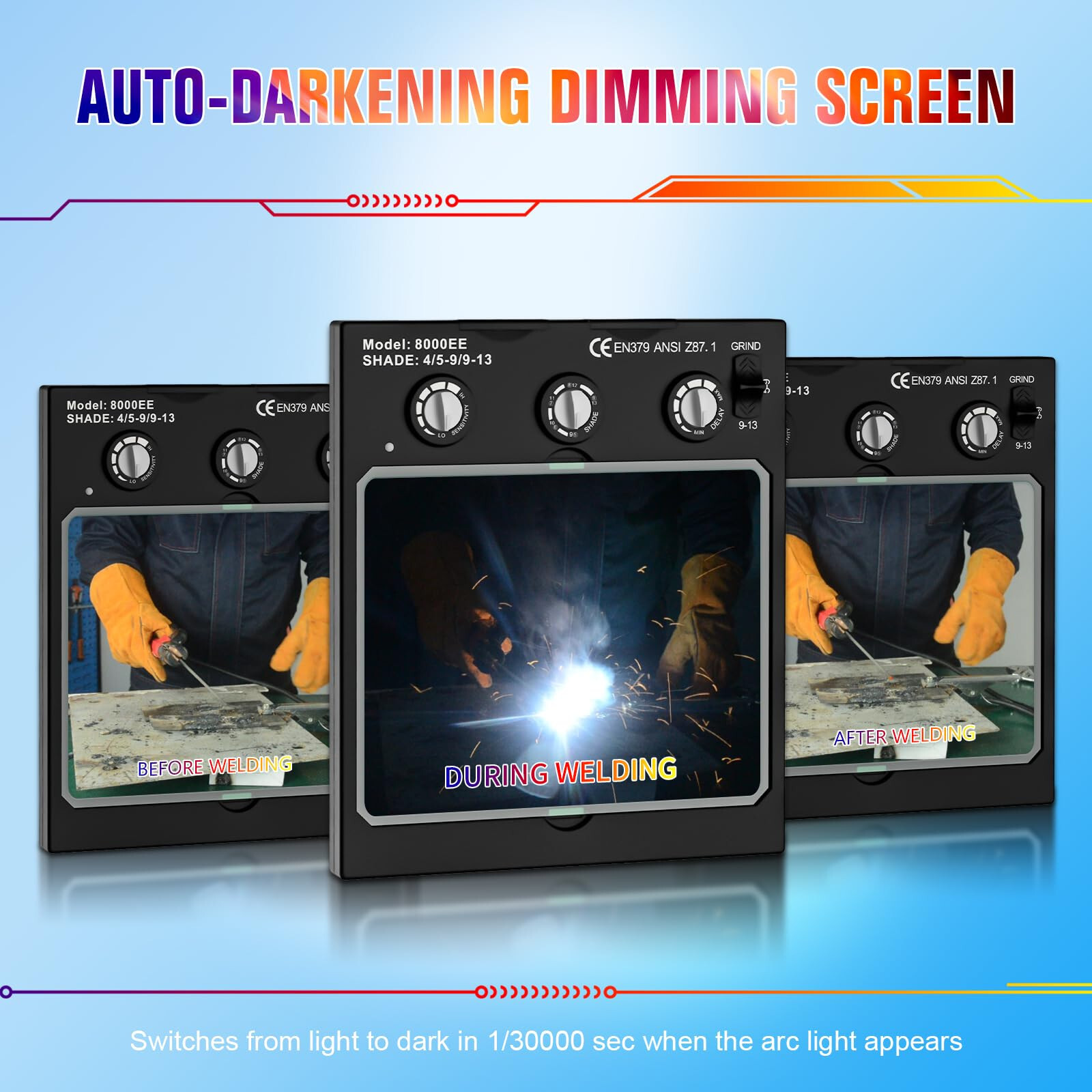 TRQWH True Color Auto Darkening Welding Lens 4 Arc Sensor Shade 4/5-13