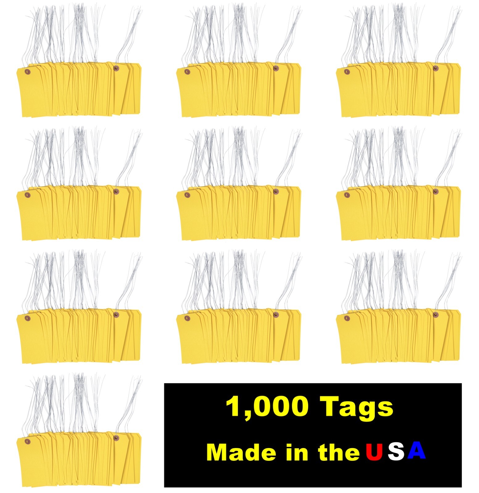 1000 pcs 4 3/4" x 2 3/8" Size 5 Yellow Cardstock Hang Tag Tags with Wire 13 Pt