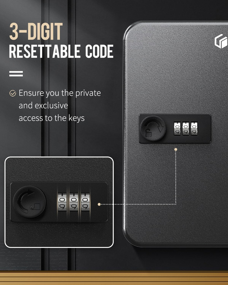 20 Position Key Cabinet with Combination Lock Resettable Black Digital Security