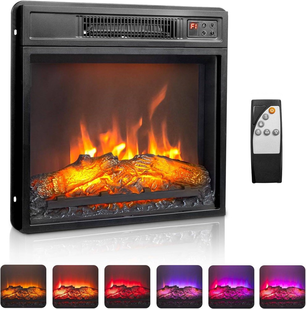 18" Embedded Electric Fireplace Insert Heater with 6 Colors Flame Effect, Remote