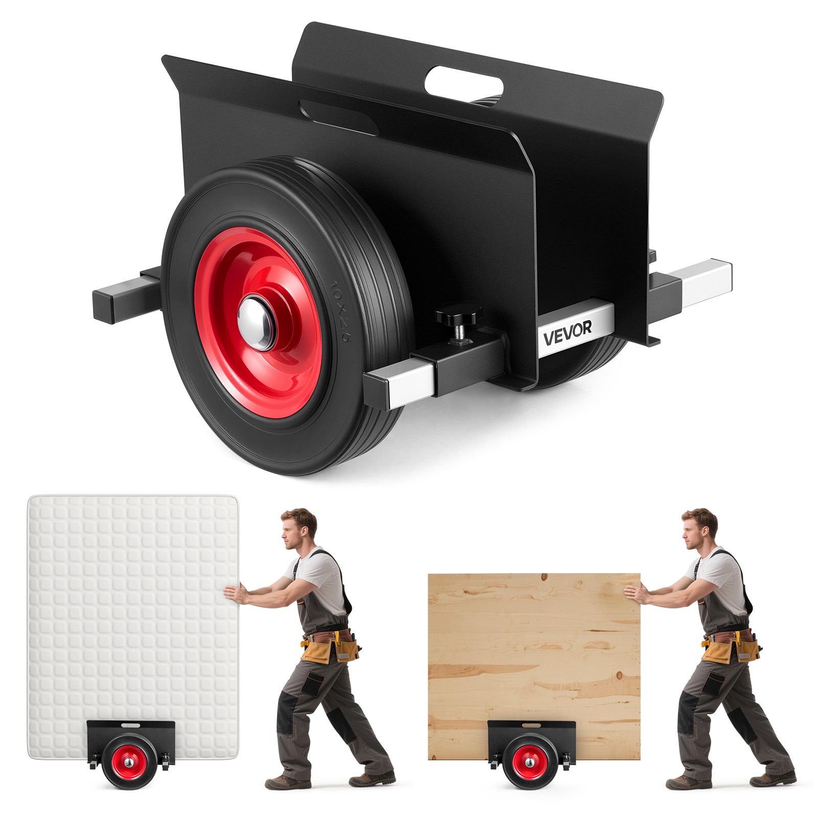 VEVOR Panel Dolly 1000 lbs Load Drywall Mover with 10 in Rubber Wheels