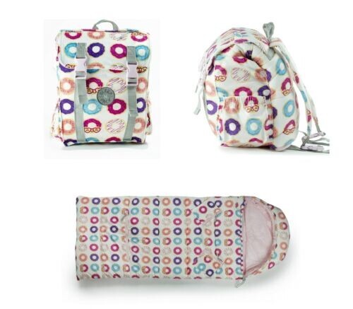 Mimish Sleep-N-Pack, Packable Kid's Sleeping Bag & Backpack, Donuts Print
