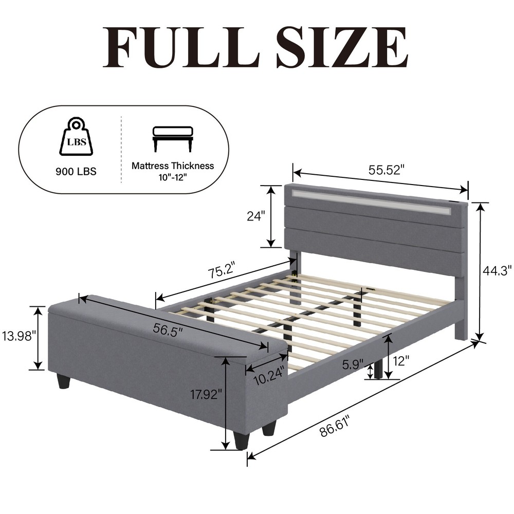 Upholstered Platform Full/Queen Bed Frame with Large Storage