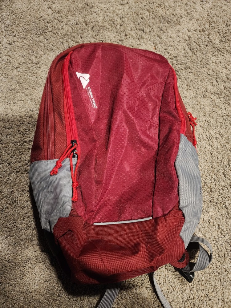 Ozark Trail Red Gray Hiking Daypack Backpack Polyester Padded Straps Pockets