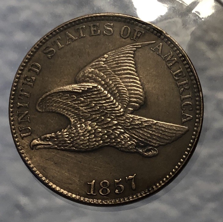 1857 Flying Eagle Cent Strong Strike Full Bold Tail Uncirculated