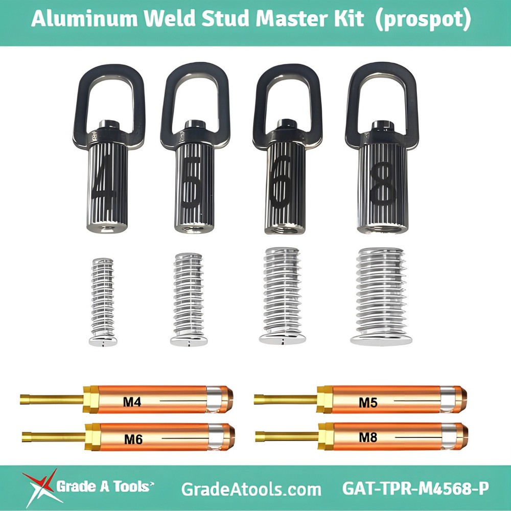 Grade A Tool Aluminum Dent Puller Weld Stud Master Kit - M4, M5, M6, M8