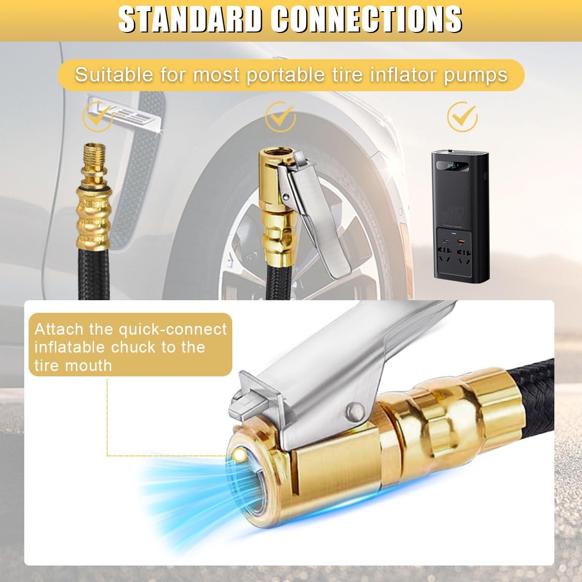 12 Tire Inflator Extension Tube, Tyre Pump Quick Inflation Chuck Adapter with...