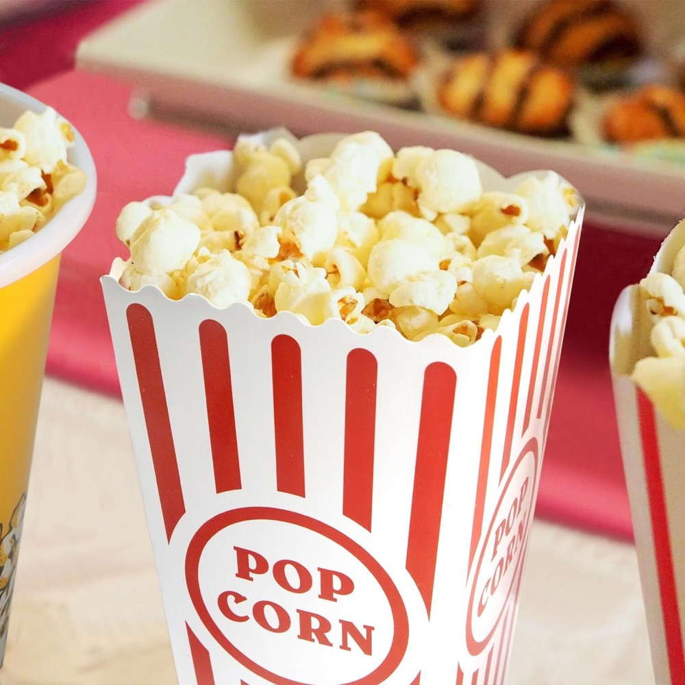 12 Pcs Classic Popcorn Boxes - Red & White Striped Cardboard Popcorn Container