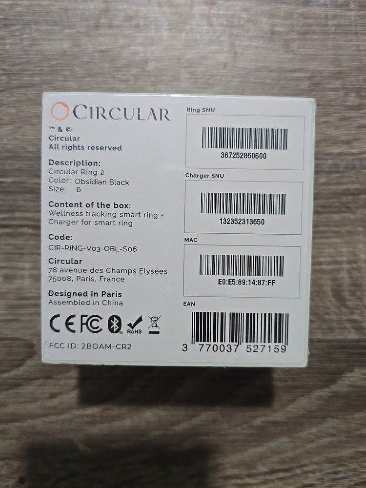 Circular Ring 2 Smart Ring Size 6 Block Activity Sleep Heart Temp spO2 Tracking