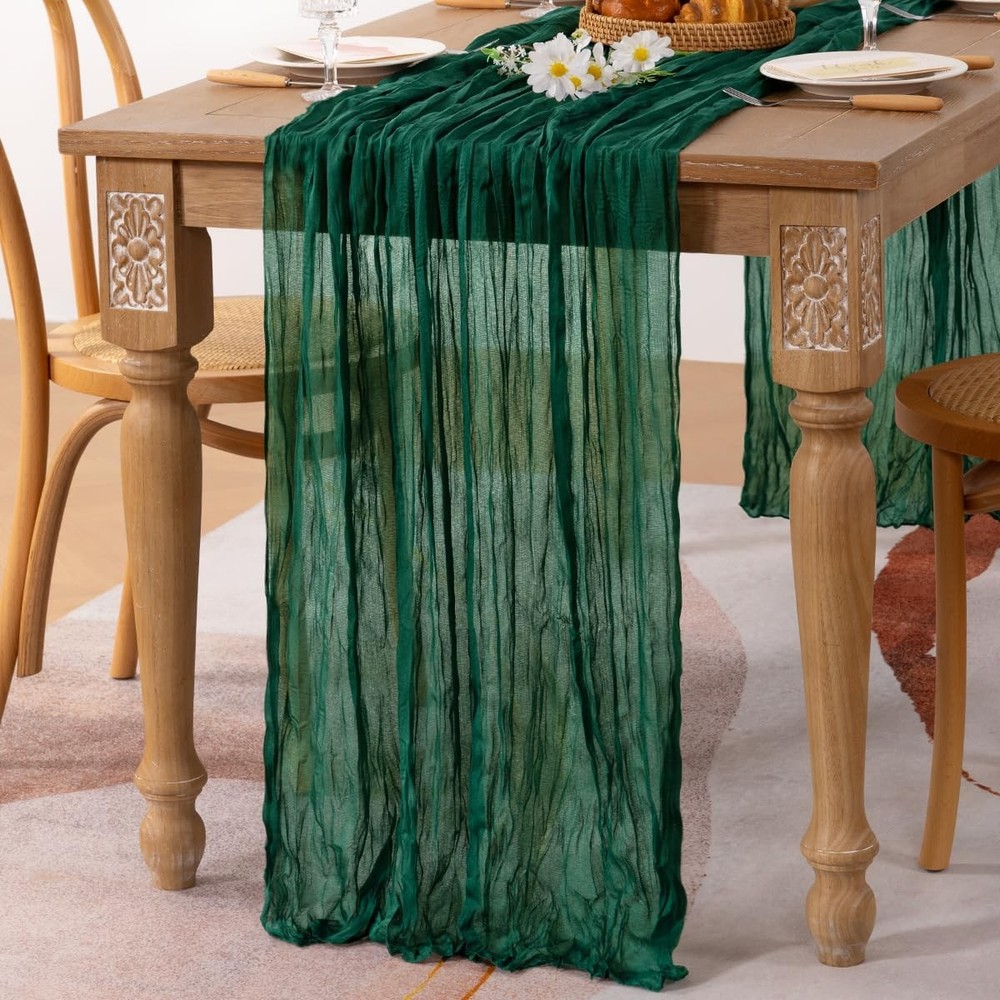 MLMC Emerald Green Table Runner Boho Dark Green Cheesecloth Table Runner 10ft Sh