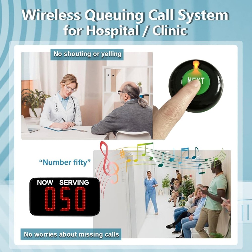 Queue Management System with 3 Digits Display and NEXT Call Button