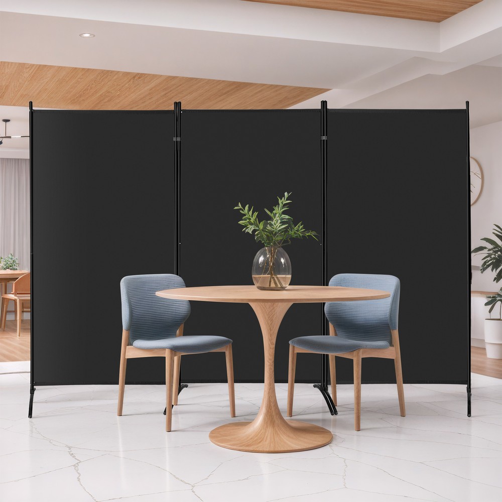 3 Panel Rolling Room Divider Folding Wall Divider for Office Restaurant Black
