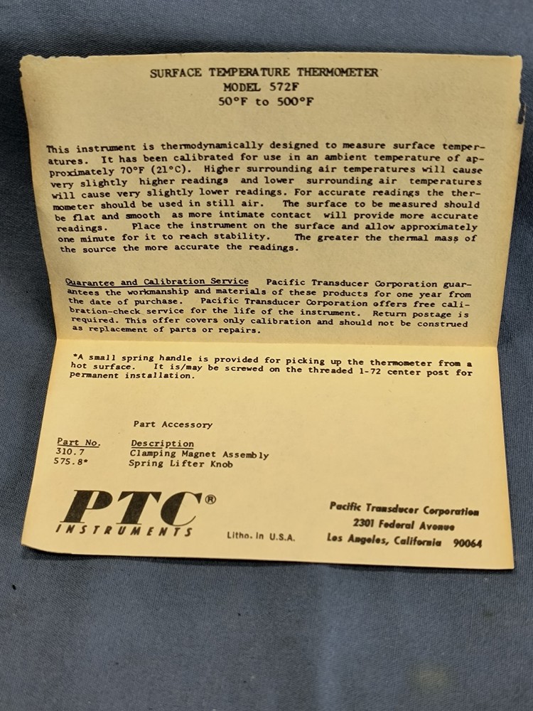PCT Surface Temperature Thermometer 572F 50-500 Degrees