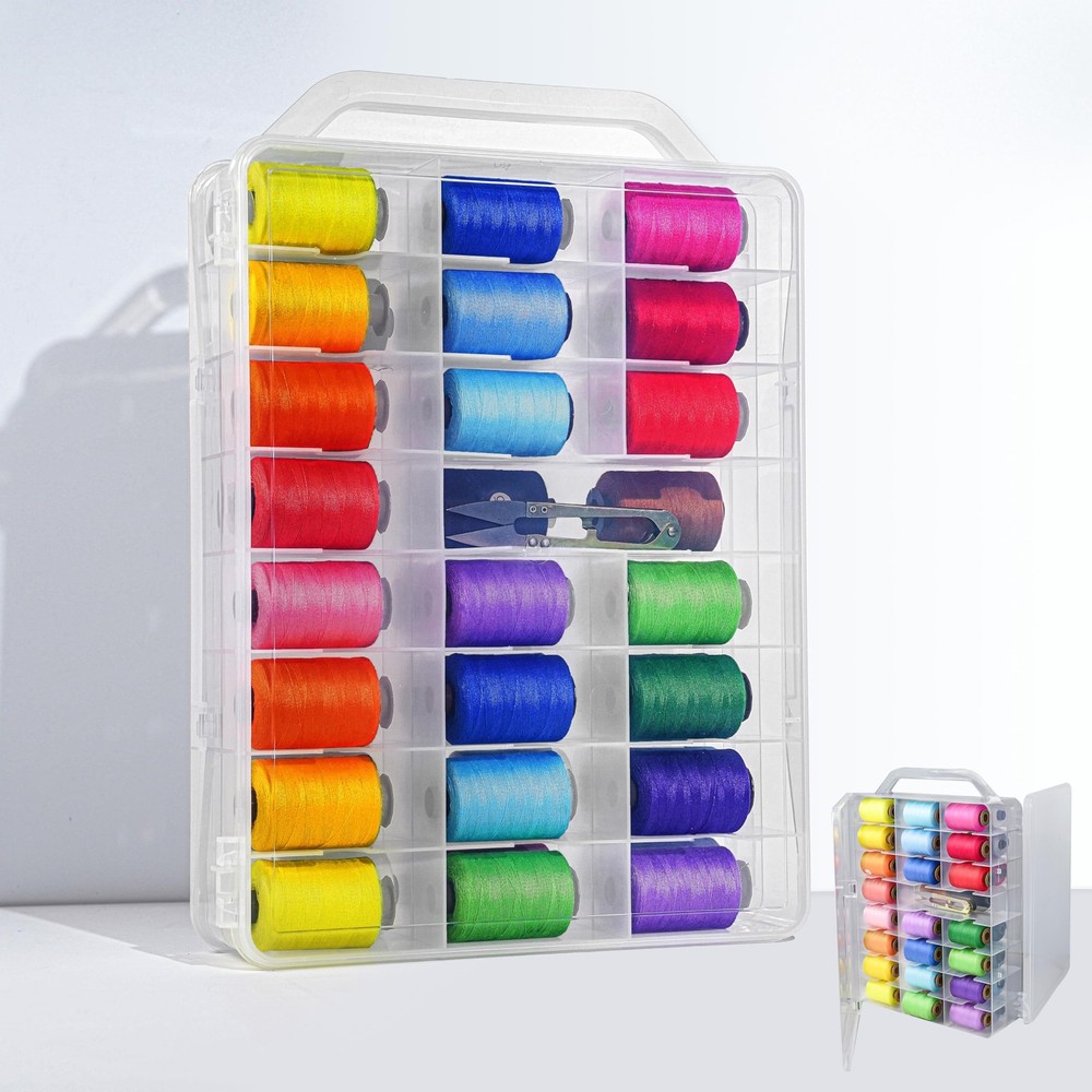 Thread Storage,Double Sided,46 Grids Sewing Organizer,Portable, Transparent, ...