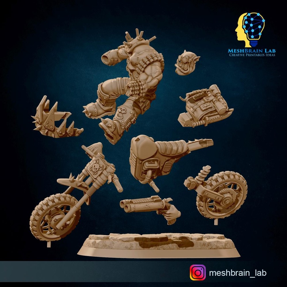 3D Printed Wasteland Biker Orks by Meshbrain Labs