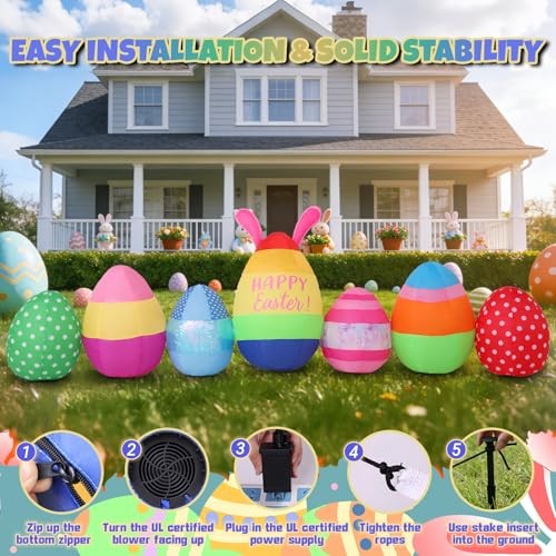 Vibrant Inflatables 10FT Long, Seven Eggs Inflatable Outdoor Easter Eggs
