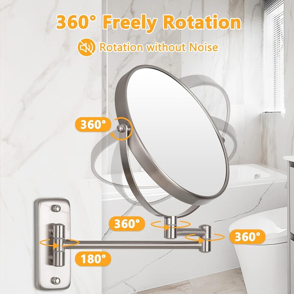 Wall mounted vanity mirror, double sided swivel retractable bathroom mirror
