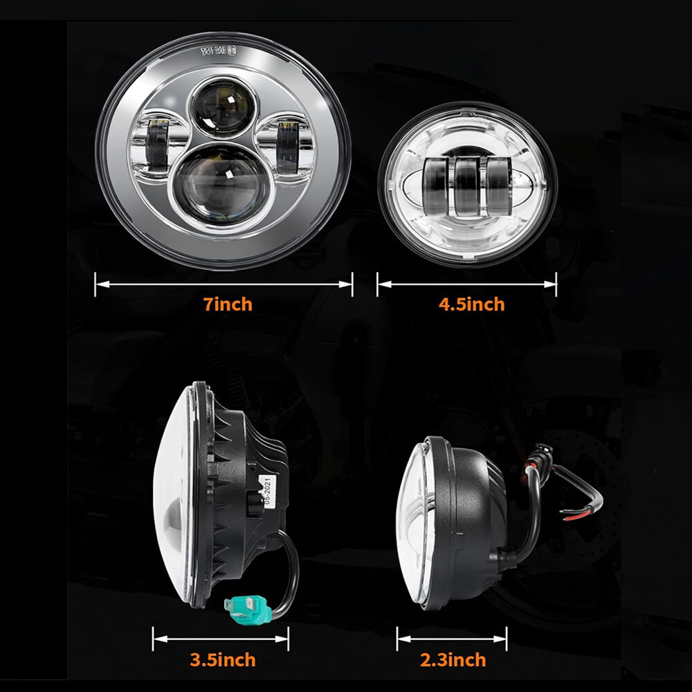 7 Inch 140W LED Headlight Hi/Lo + 2Pcs 4.5Inch 80W Fog Light for Harley Davidson