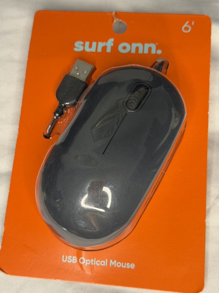 Surf ONN Optical Mouse Wired USB Scroll Wheel 3 Button Grey 6' Plug and Play