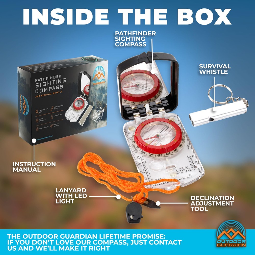 Outdoor Guardian Pathfinder Sighting Compass - Precise Navigation, Hiking and
