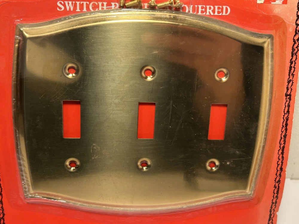Vintage Solid Brass Triple Switch Plate Cover Upper Deck New